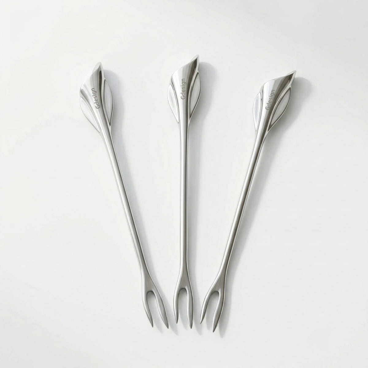 Gdesign Calla Lily Fork Set – Elegant Stainless Steel Base Holder with 3 Mini Forks (5.12"), Perfect for Appetizers, Fruit, Dessert, Cake & Salad, Gift Box Included