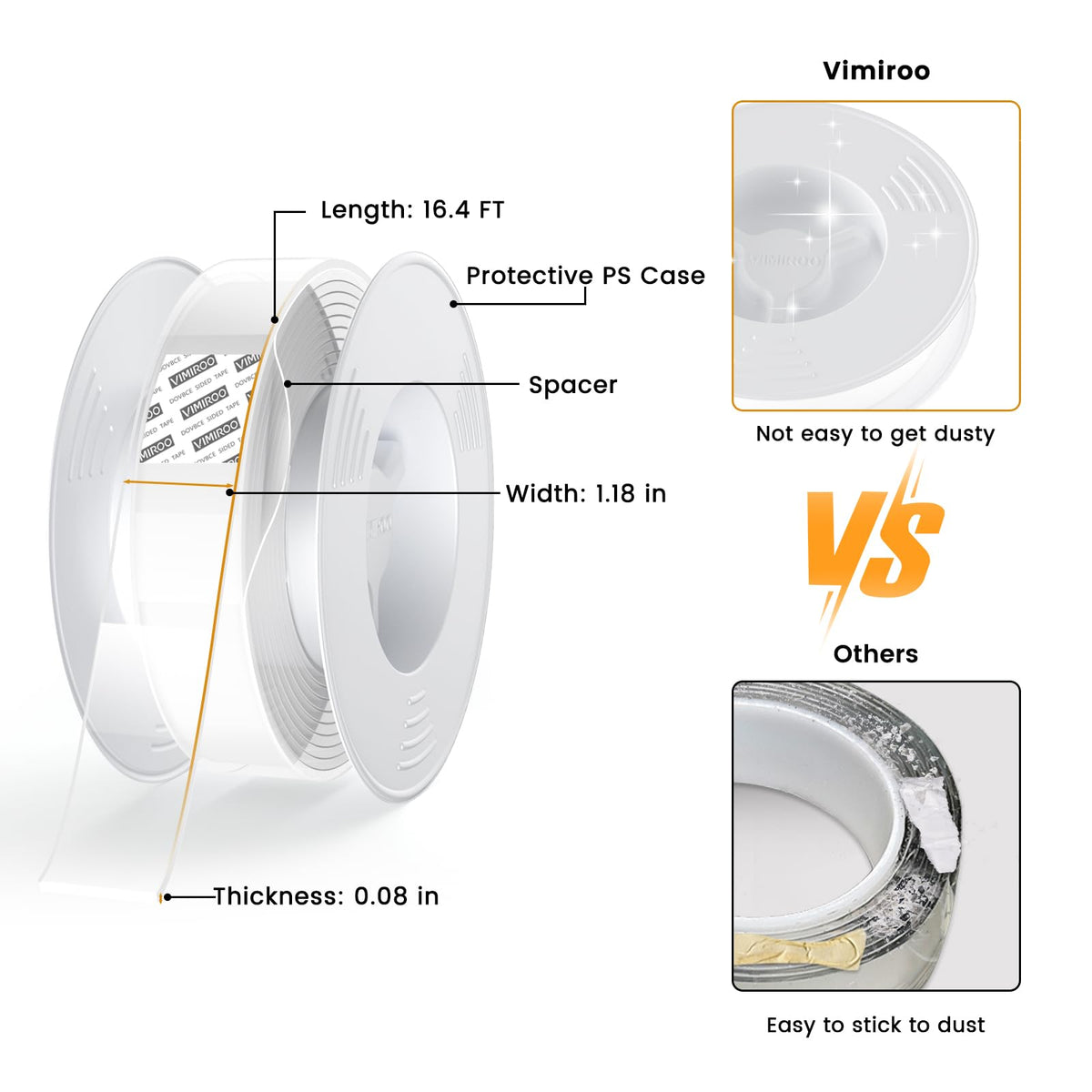 vimiroo 3 Pack Double Sided Tape Heavy Duty, Extra Large16.4FT Nano Double Sided MountingTape, Transparent Strong Removable Adhesive Picture Hanging Strips, Wall Tape Sticky Poster Carpet Decor