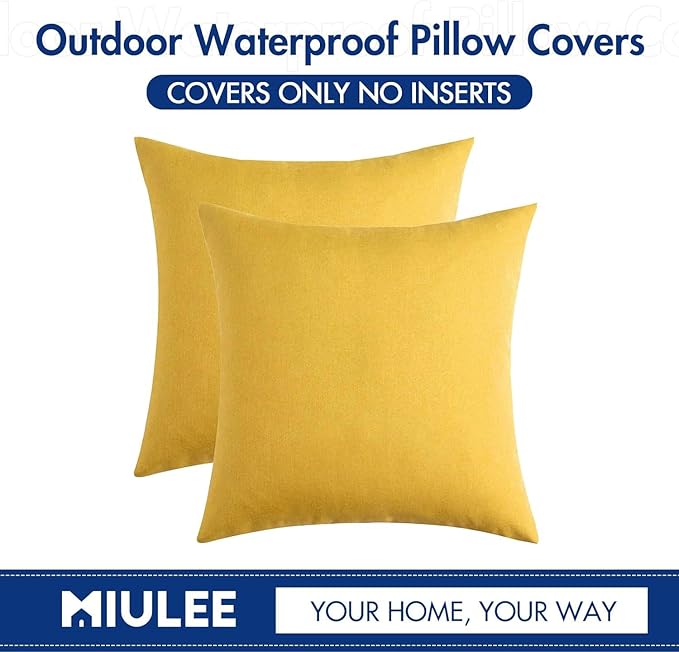 MIULEE Pack of 2 Decorative Outdoor Solid Waterproof Throw Pillow Covers Faux