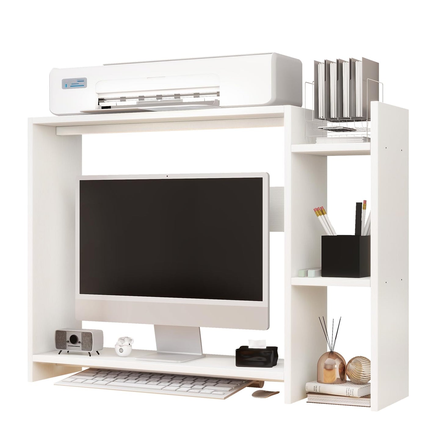 IBUYKE Desktop Bookshelf,36.8" Desktop Organizer Shelf,Wood Desk Hutch for Computer Monitor,Display Shelf for Office Home Dormitory,White TMZ008W