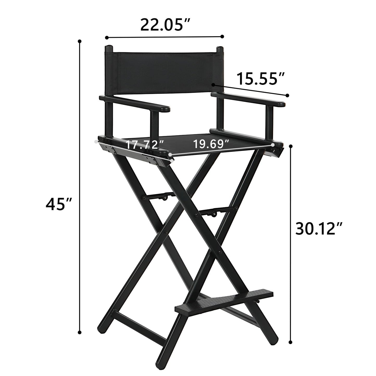 GDGYOFN 30'' Aluminum Tall Directors Chair, Portable Makeup Chair for Makeup Artist, Makeup Chair Teachers Chair Only 10.15LB, Black