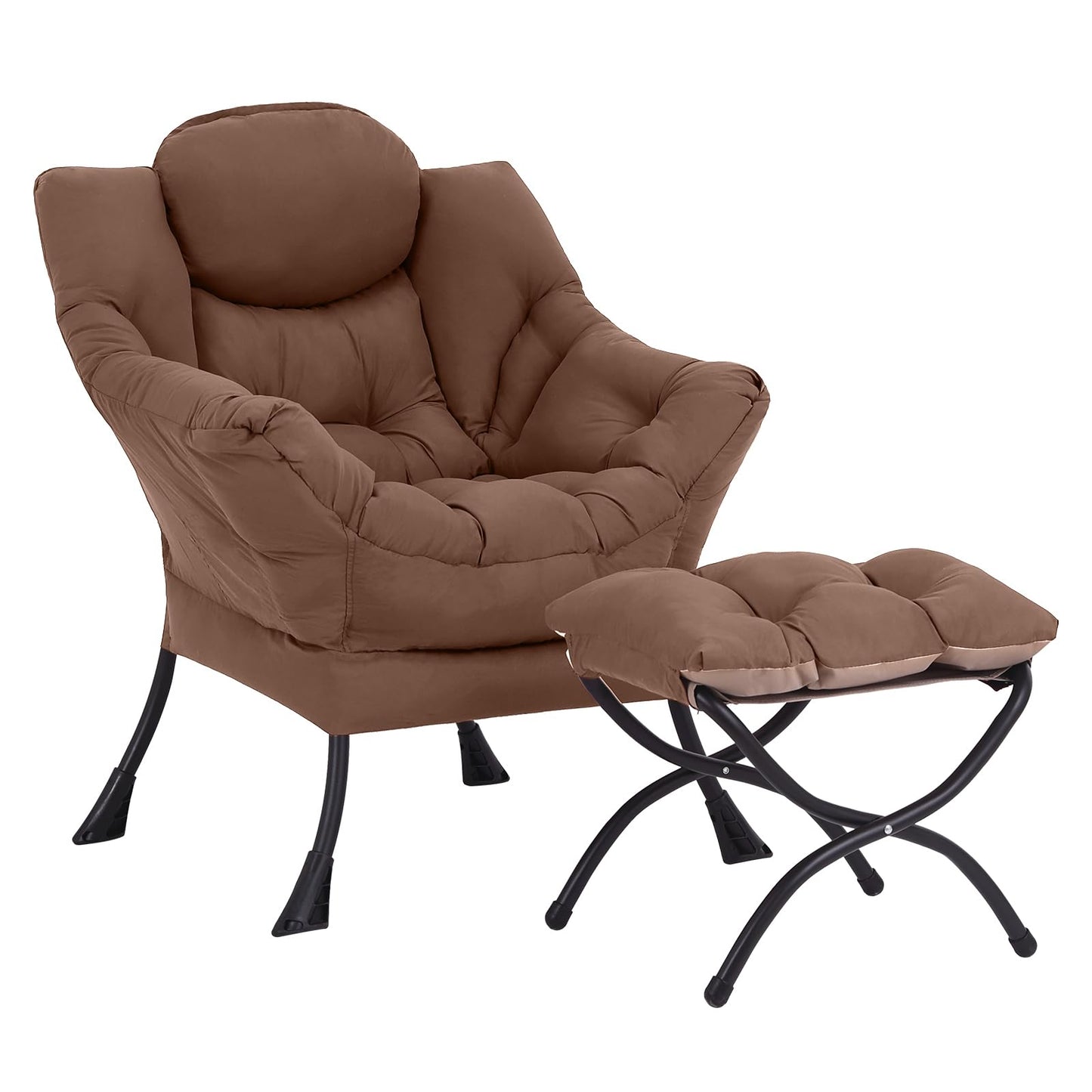 LITA Lazy Chair with Ottoman, Modern Accent Leisure Upholstered Sofa Chair, Contemporary Lounge Reading Chairs with Armrests and a Side Pocket for Living Room, Bedroom & Small Space, Dark Brown