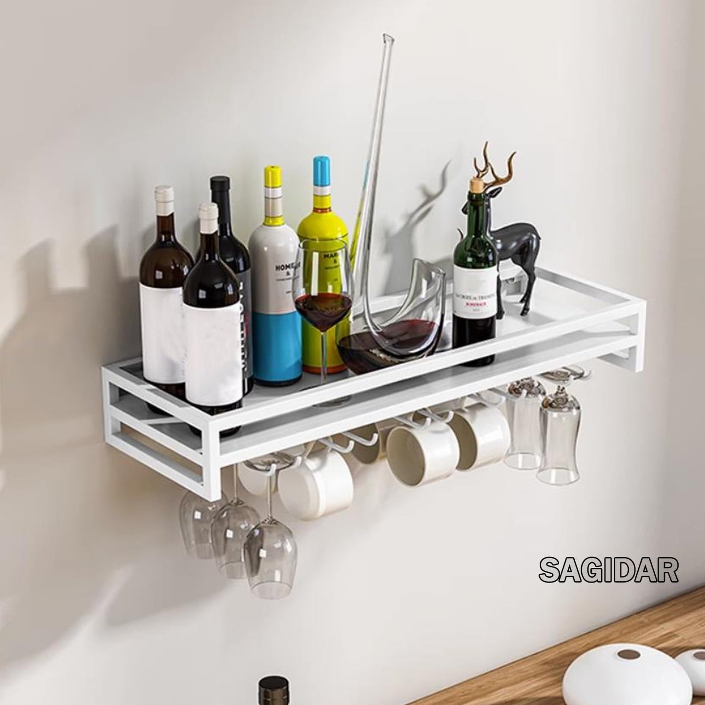 LWJQRSP Heavy-Duty Glass Wine Rack Support 60/80/100cm Hanging Wine Glass Holder Floating Wall Wine Storage Black/White/Gold Screw Installation High Load Capacity for Cafe Bar Restaurant