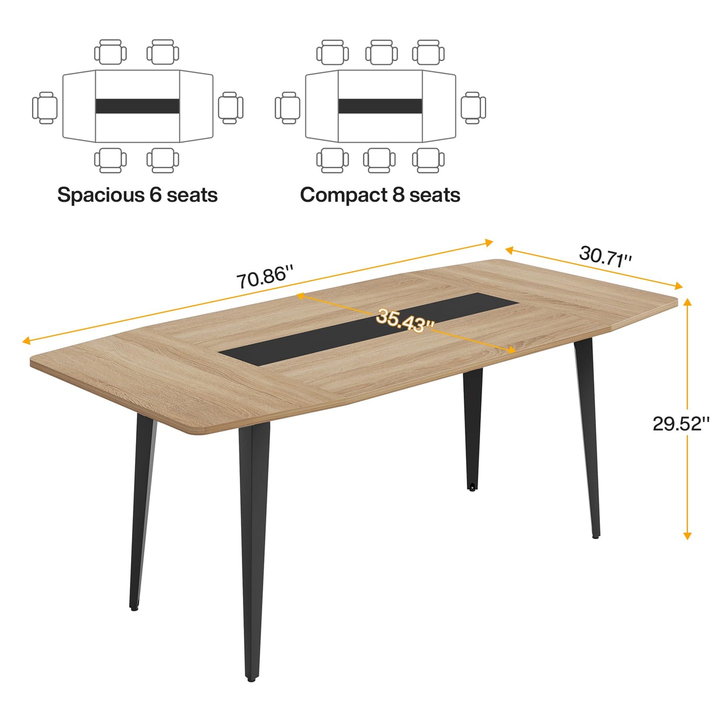 Tribesigns 6FT Conference Table, 70.86L x 35.43W x 29.52H Inches Boat Shaped Meeting Table, Modern Seminar Table for Office Meeting Conference Room (Light Wood Grain, 6ft)