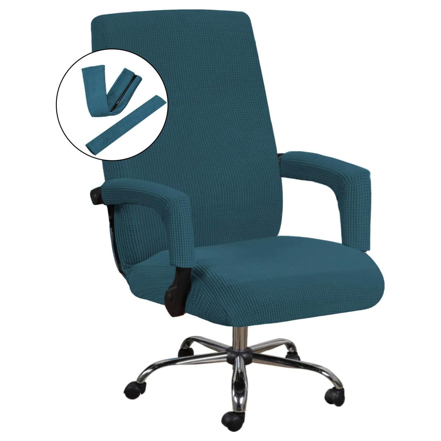 H.VERSAILTEX 3 Pcs Computer Office Chair Cover Universal Rotating Chair Slipcovers Protector Removable Washable Office Armrest Covers with Zipper for High Back Seat Backrest Pads(Large,Deep Teal)