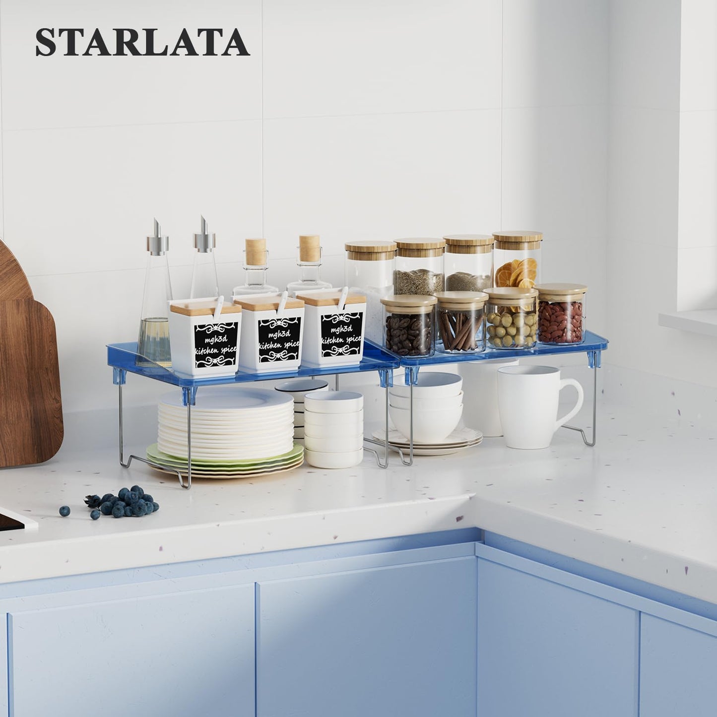 STARLATTA Acrylic Cabinet Organizer Shelf,4 Pcs Stackable Kitchen Counter Shelves,Spice Rack,Countertop Organizers,Clear Plastic Storage Organization for Makeup, Bathroom,Cupboard,Desk,Pantry