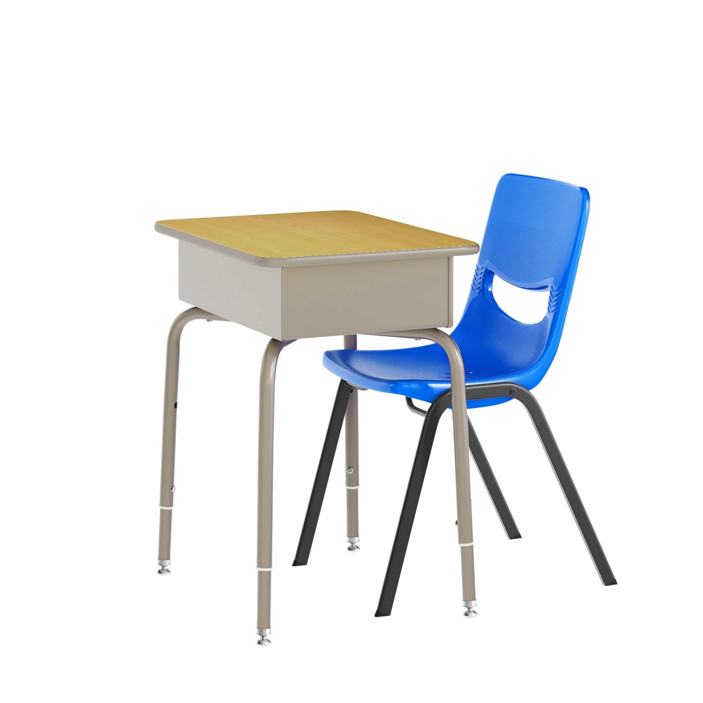 Flash Furniture Hercules Student Desk with Open Front Metal Book Box, Desktop, and Frame and Heavy-Duty Flex Comfort Classroom Stack, Set of 1, Maple Top/Navy Chair