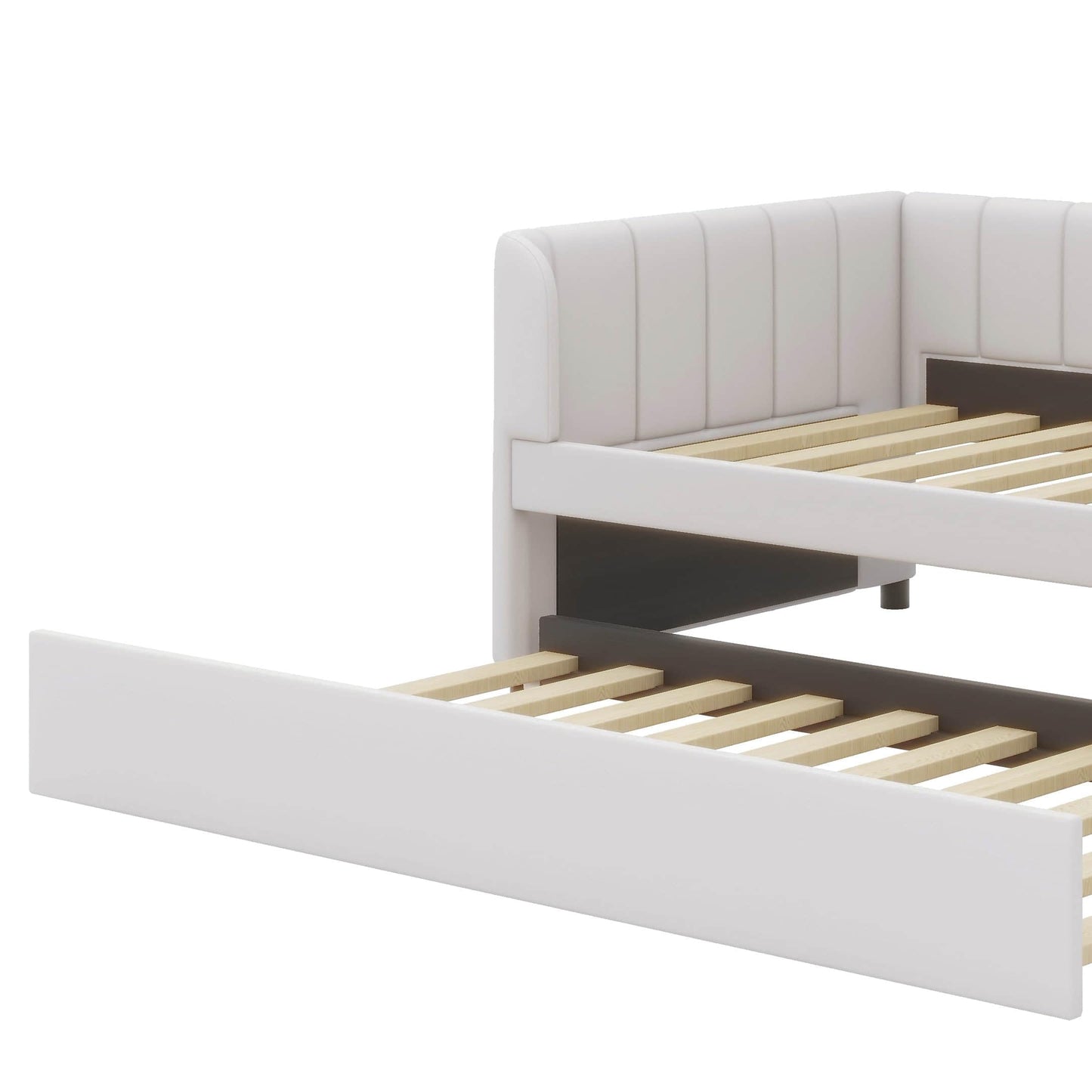 YunNianYang Twin Size Upholstered Daybed Frame with Ergonomic Design Backrest and Trundle (Beige)