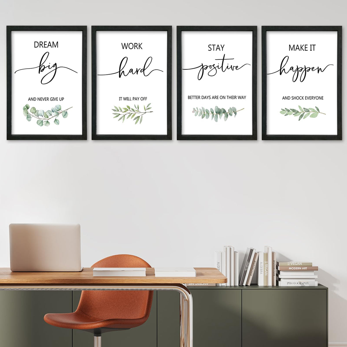 YWJKWLGS Inspirational Quote Wall Art Set 11x16 Inch Set of 4 Motivational Home & Office Decor for Positive Family Encouragement Wooden Framed Signs (Black)