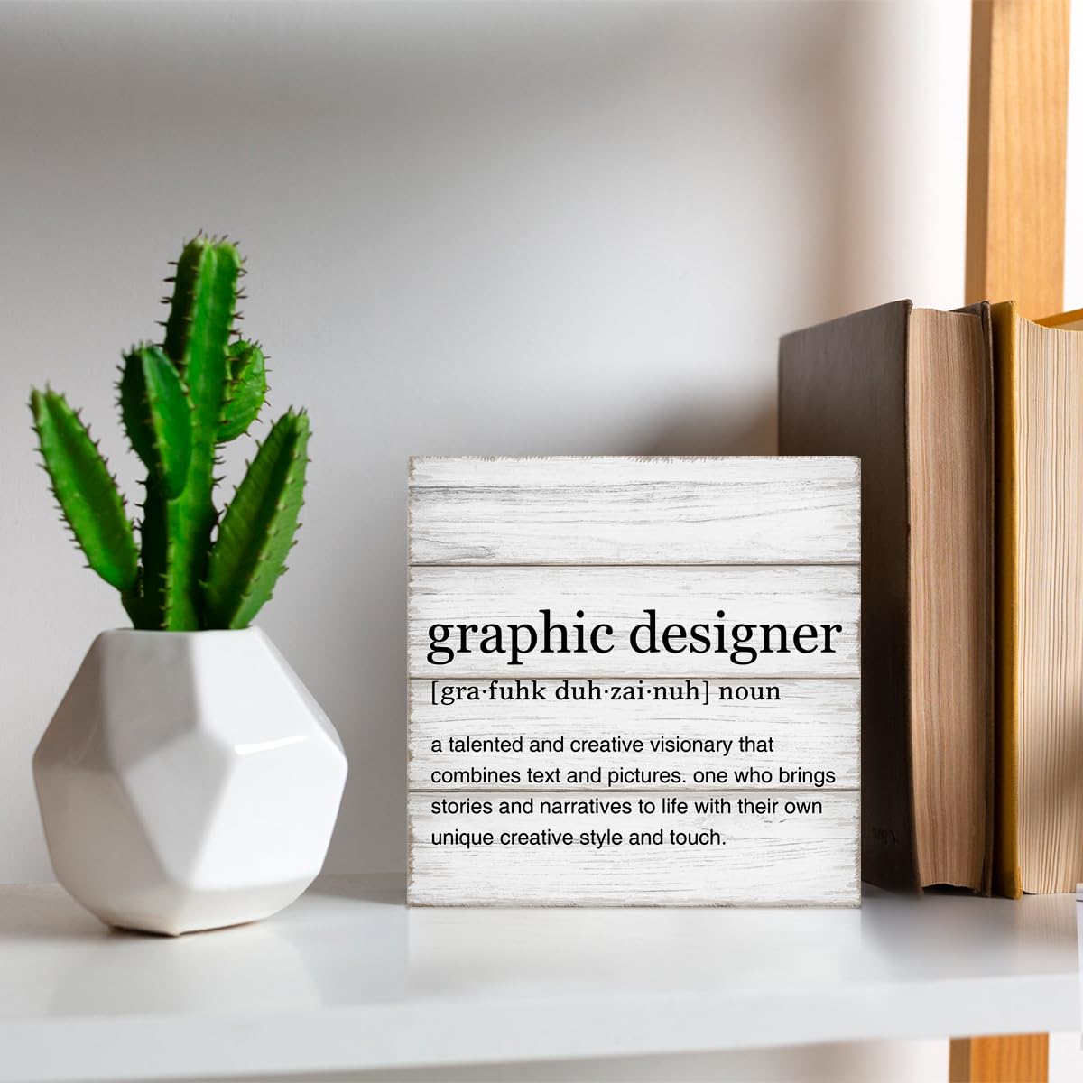 Graphic Designer Gifts Graphic Designer Definition Quotes Wooden Box Sign Desk Decorative Wooden Sign Home Office Decor for Desk Table Shelf 5 x 5 Inches