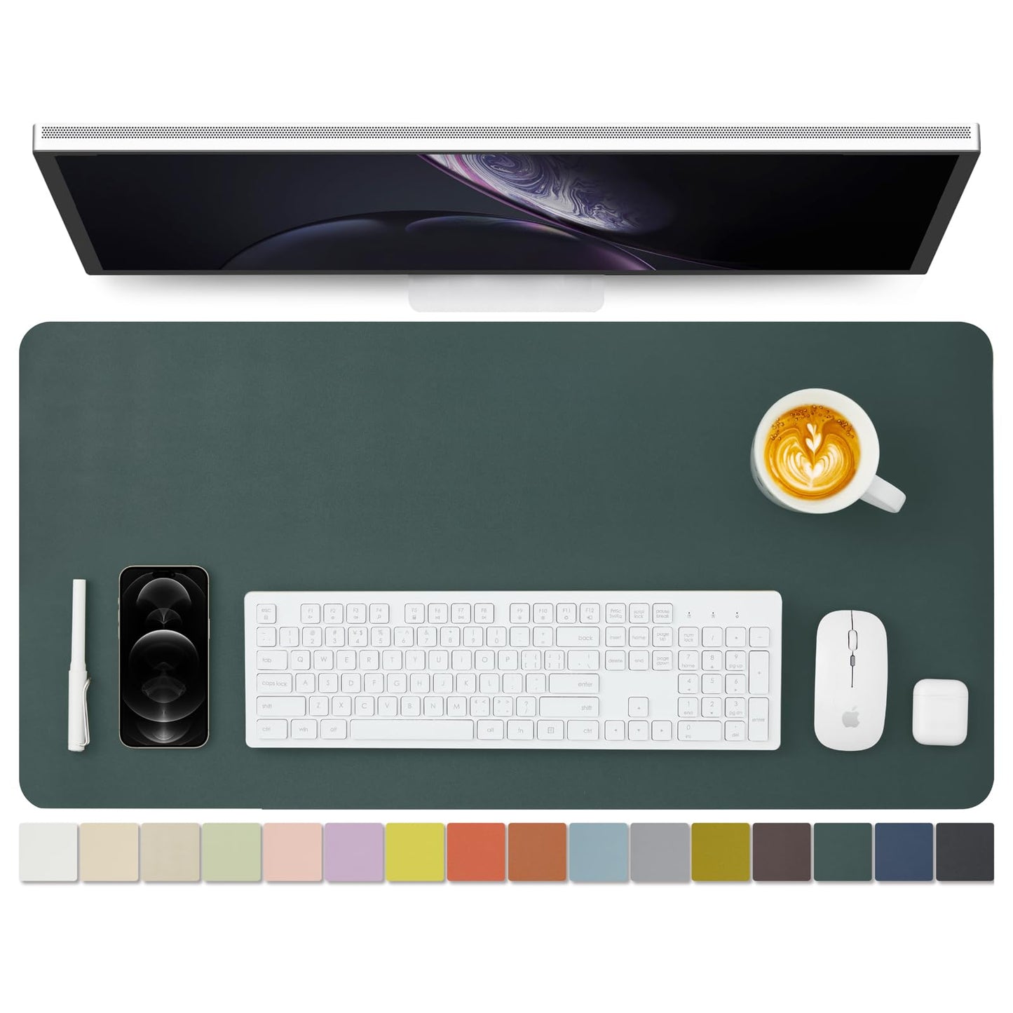 Leather Desk Mat - Non-Slip PU Desk Pad for Office and Home - Desk Organization and Accessories - Ideal for Large Mouse Pad and Desk Mats on Top of Desks (Dark Green,31.5"x 15.7")