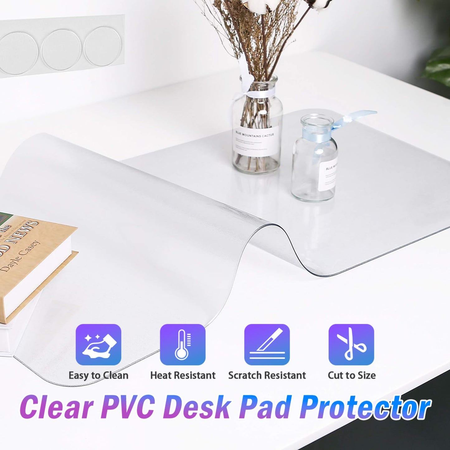 JanJunDec Clear Desk Pad Blotter on Top of Desks, 18x36 Inch Plastic Desk Cover Protector, Rectangular Vinyl Desk Pad, PVC Plastic Table Cover for Office Dresser Night Stand Computer Writing Desktop