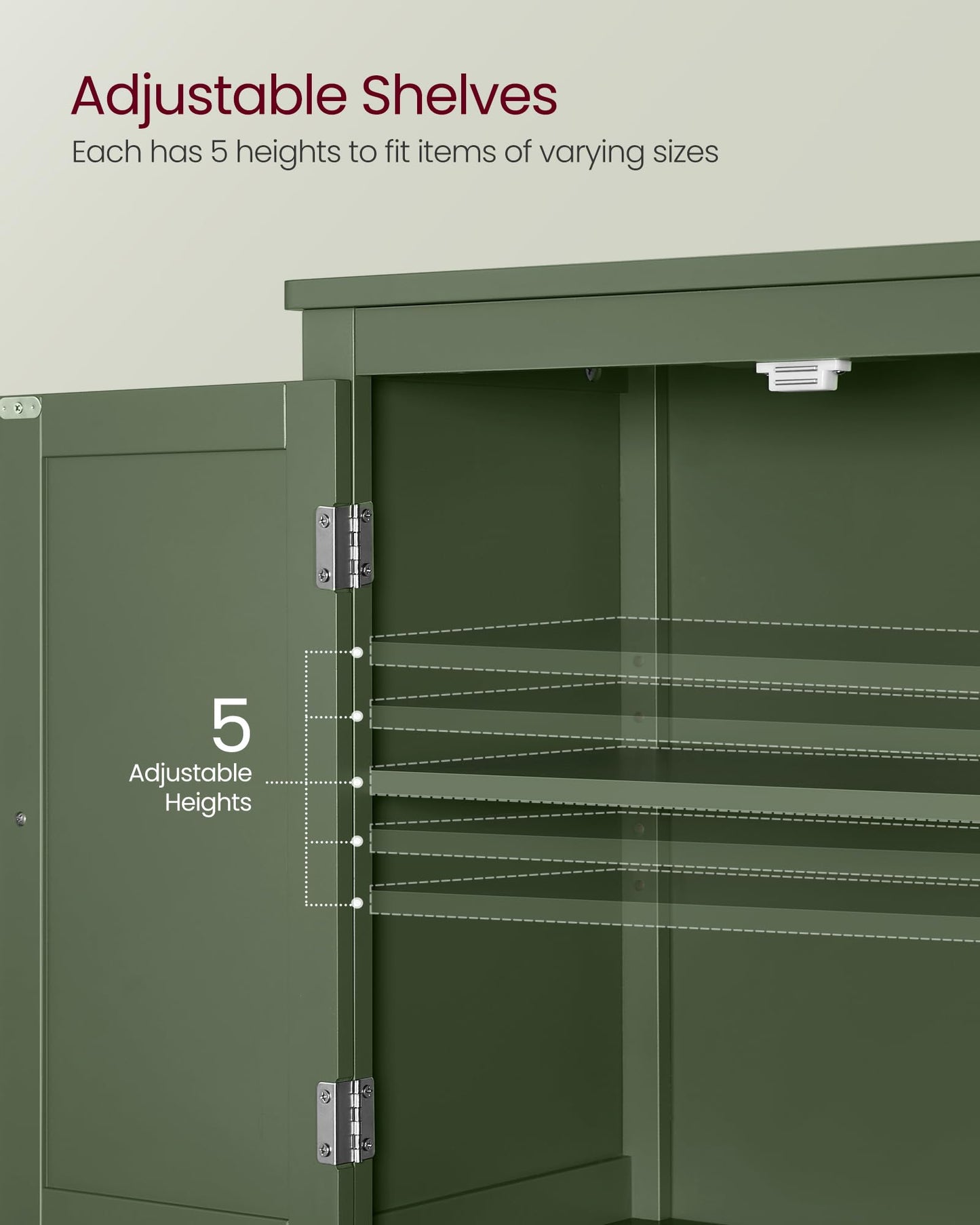 VASAGLE Floor Storage Cabinet, Freestanding Storage Unit with 4 Doors, Adjustable Shelves, 11.8 x 23.6 x 43.3 Inches, for Entryway, Bathroom, Forest Green UBBC552C01