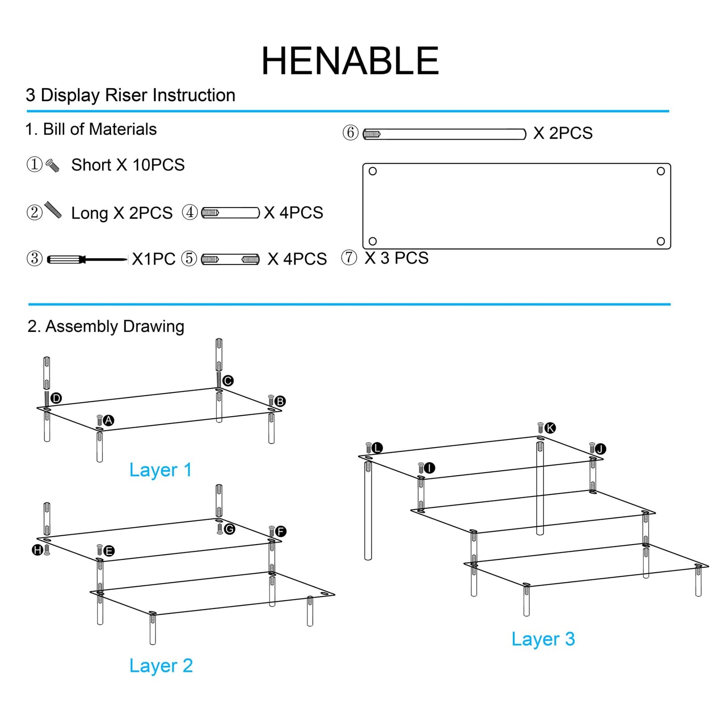 HENABLE Large Acrylic Display Risers, Perfume Stand Organizer, Clear Acrylic Shelf Risers for Display Stands for Food, Tabletop Use, Amiibo Funko POP Figure, 3 Tier Clear Cupcake Stand Risers