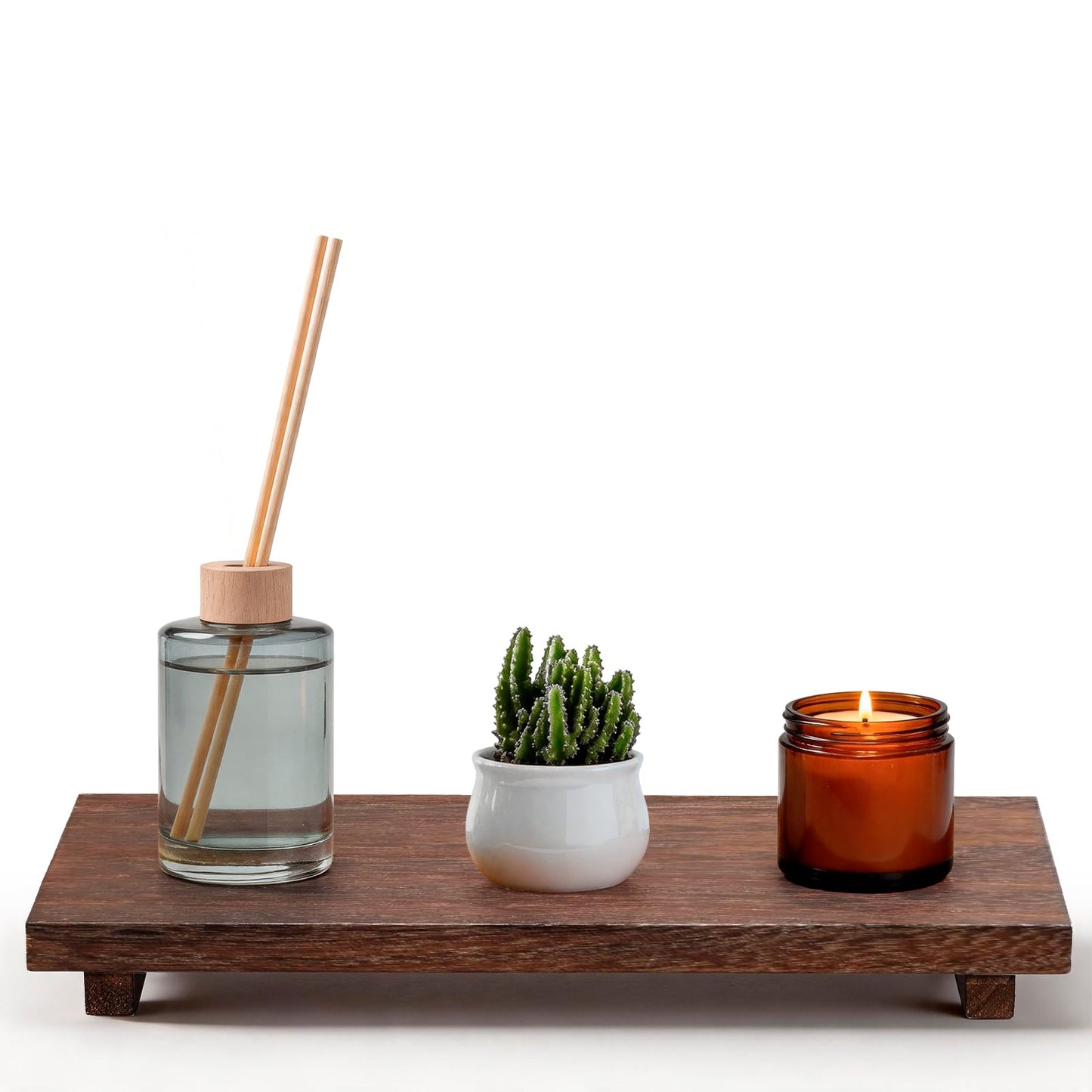Duseu 16 x 8 inch Wood Riser Pedestal Stand – Farmhouse Large Wood Tray for Kitchen Counter, Bathroom Decor, Sink, Soap Dishes, Plant, Bottles, Candles Display, Jewelry
