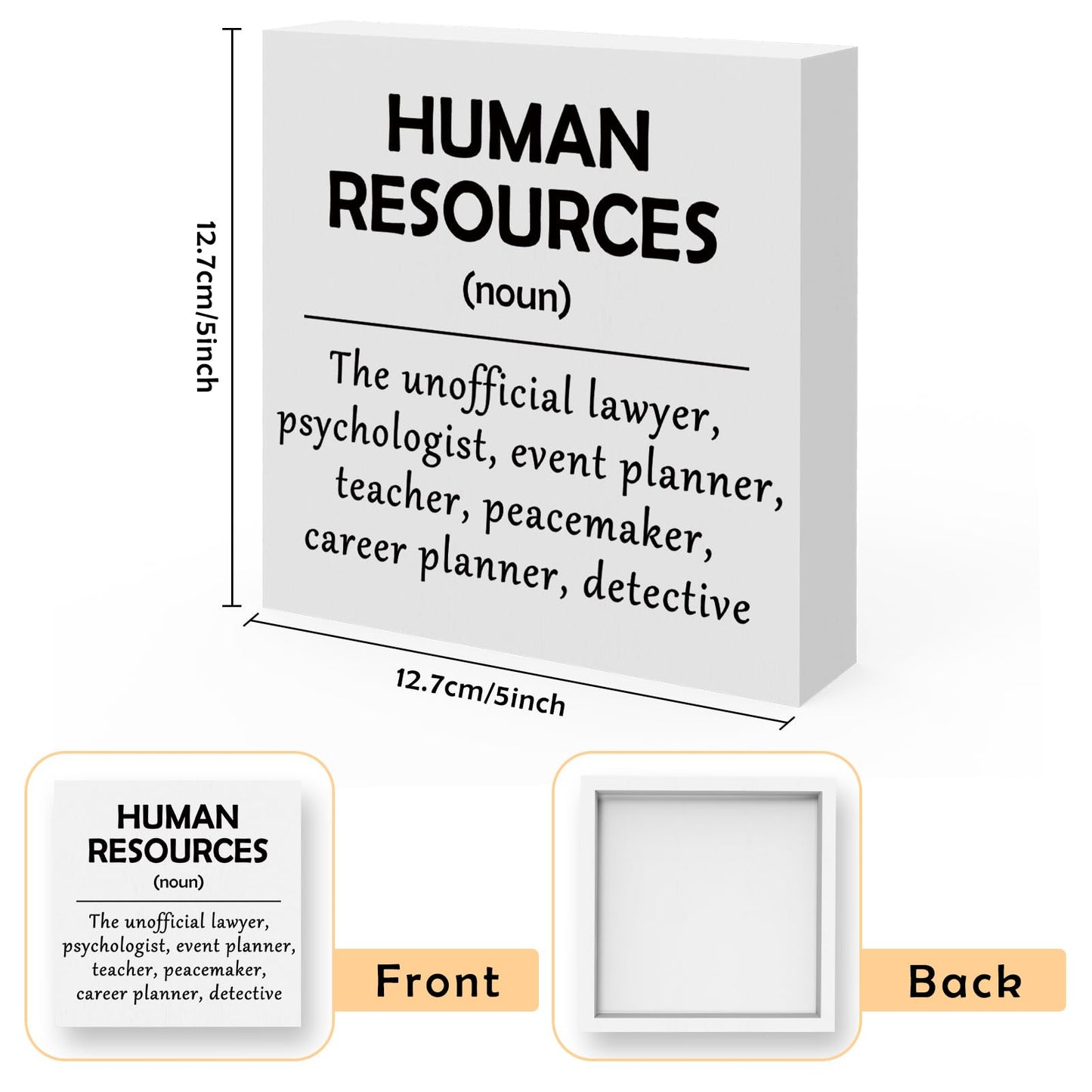 HR Gifts for Women Men HR Wood Box Sign Desk Decor Christmas Birthday Appreciation Gifts for Human Resources Staff Coworker Colleague Home Office Shelf Table Decoration 5 x 5 Inches