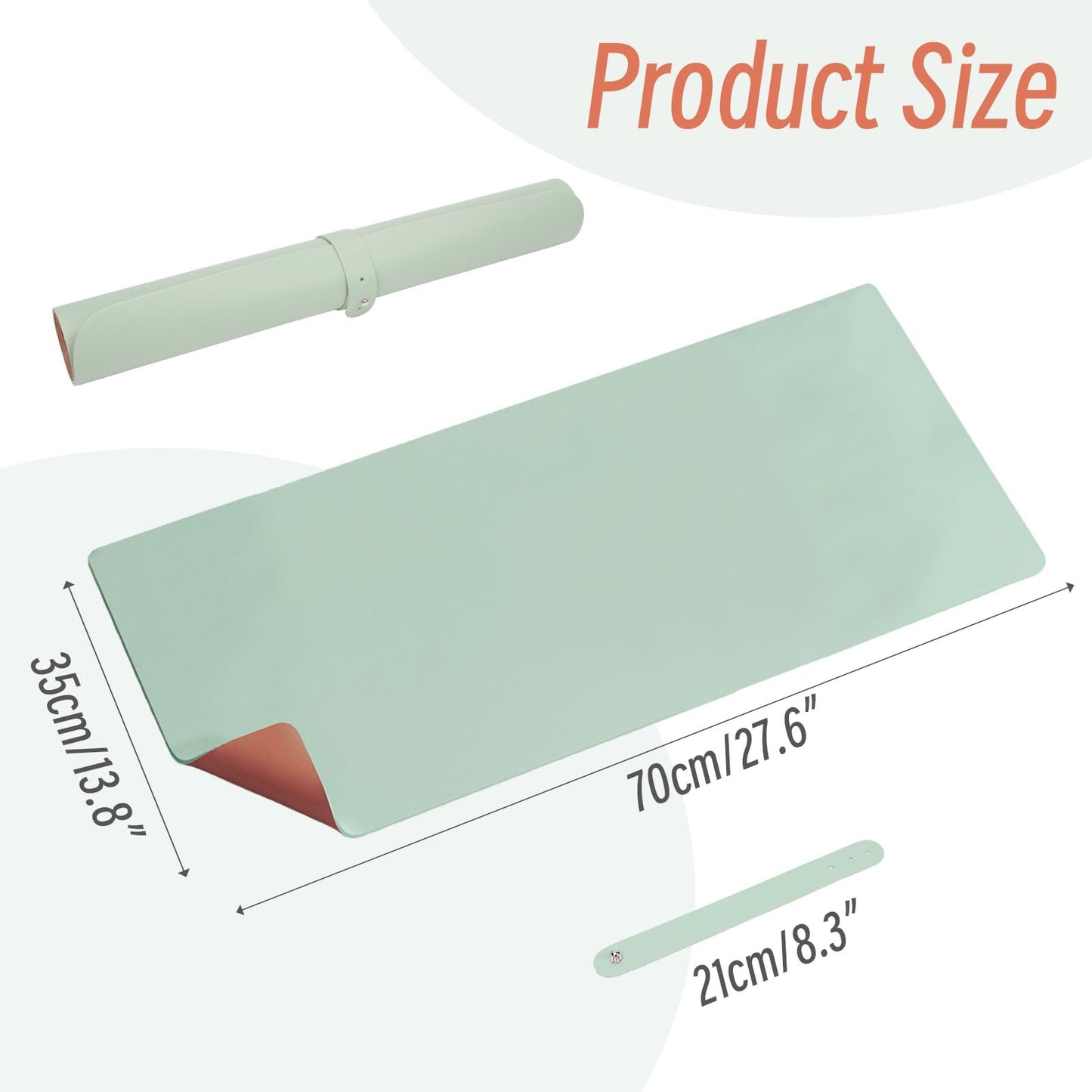 DAWNTREES Makeup Mat for Vanity,27.6"x13.8",Dual-Sided Leather Vanity Mat, Waterproof Oilproof & Easy to Clean, Green Desk Protector for Dressing Table