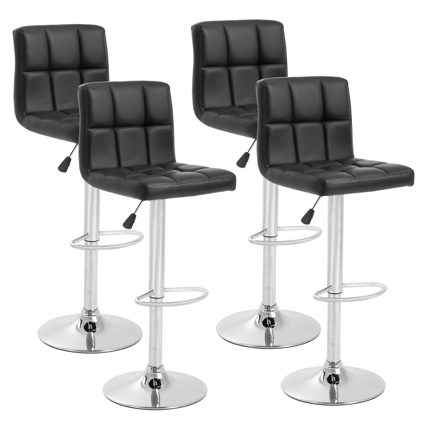 Barstools Set of 4 Modern PU Leather Adjustable Height Square Bar Stools with Square Back Bar Stool