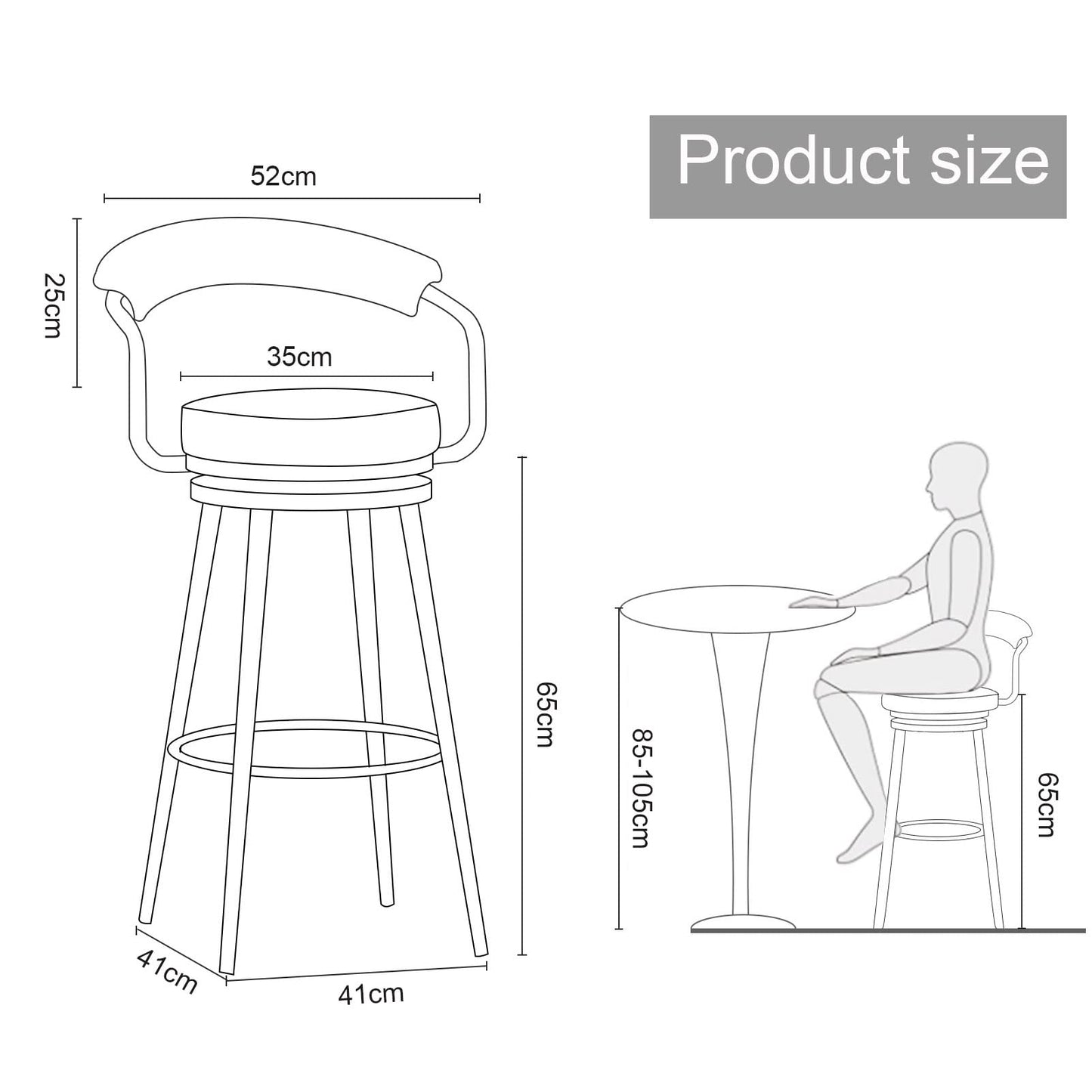Tall Stools of 2, Height stools with Hollow Back, Velvet Swivel Chairs, Black Metal Legs, Kitchen Island Stools, Seat 65cm, Blue (White Seat Height 65cm)