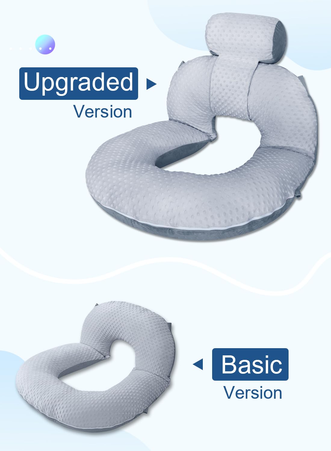 INSEN Reading Pillow, Back Pillow for Sitting in Bed for Reading, Nurse & Relax, Reading Pillow for Adults, Moms & Kids, Sit Up Pillow for Bed, Double-Sided Gray