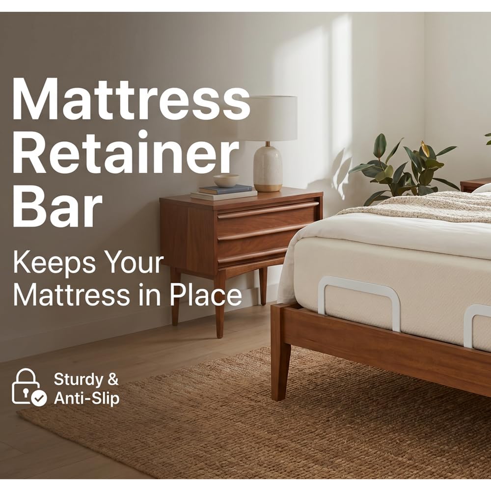 ANTEISI 2-Pcs White L-Shaped Metal Mattress Holder – Low-Profile Steel Bed Frame Stabilizer with Screws, 10.35x3.54 Inch,to Stop Sliding (Fits Mattress Height >3.54in)