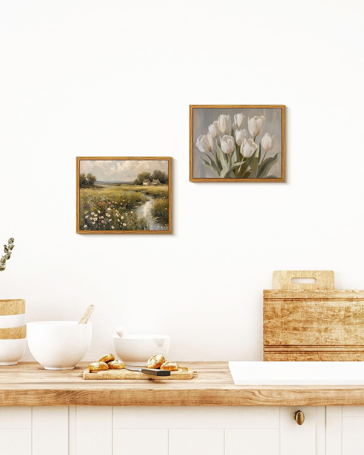 MTFBWY Vintage Tulip Wall Art, Sturdy Framed Botanical Still Life Canvas Print, Antique Flower Oil Painting Artwork for Kitchen Bedroom Office, 8x10 Inch Small Framed Canvas Art