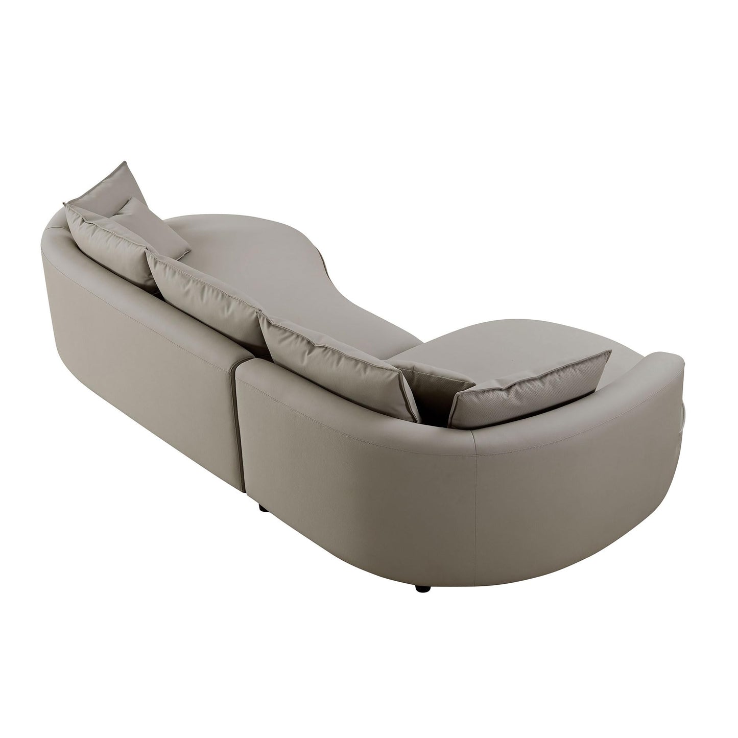 BBTJOINT L Shape Curved Sectional for Living Room, Bonded Leather Upholstered Furniture Sofa, Round Couch with semicircualr Chaise,Light Grey