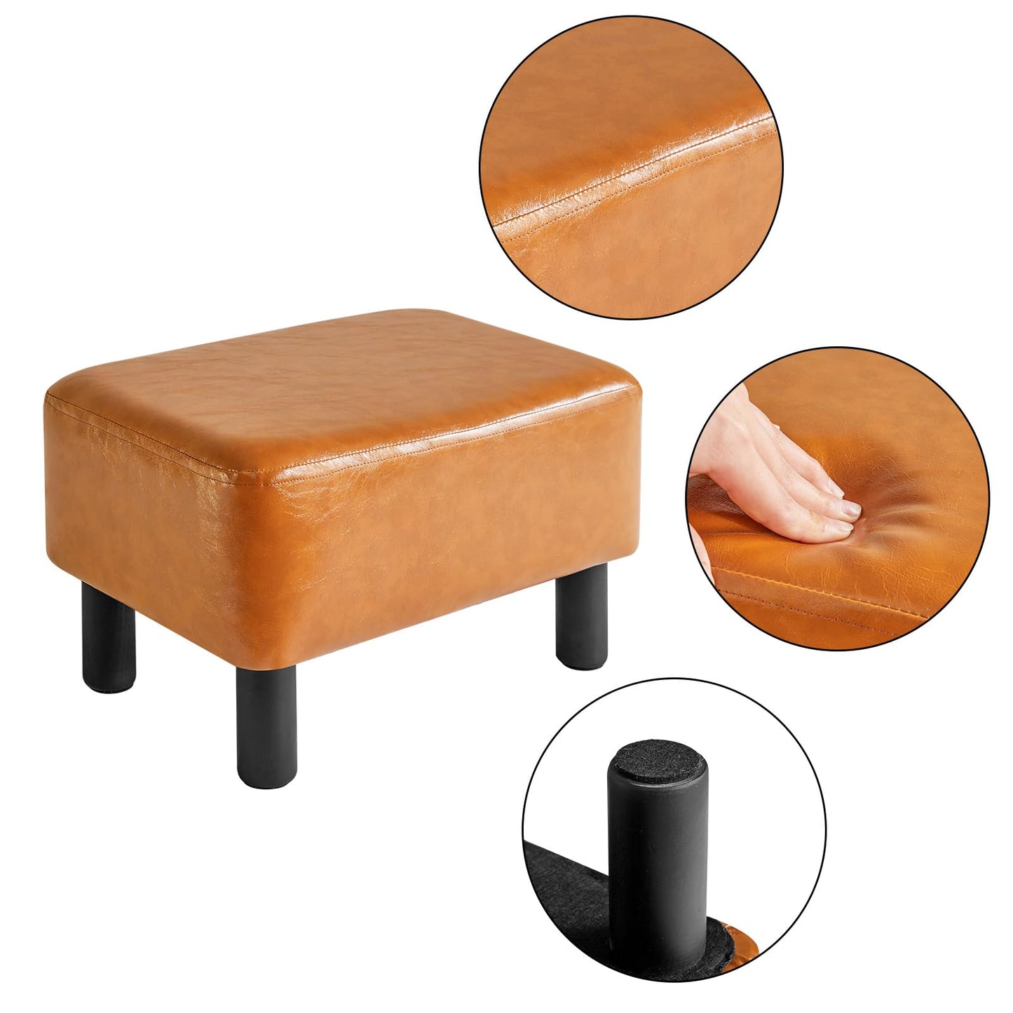 IBUYKE Small Foot Rest Ottoman, PU Faux Leather Rectangle Foot Stool with Non-Skid Plastic Legs, Small Footstool for Couch, Desk, Office RF-BD217