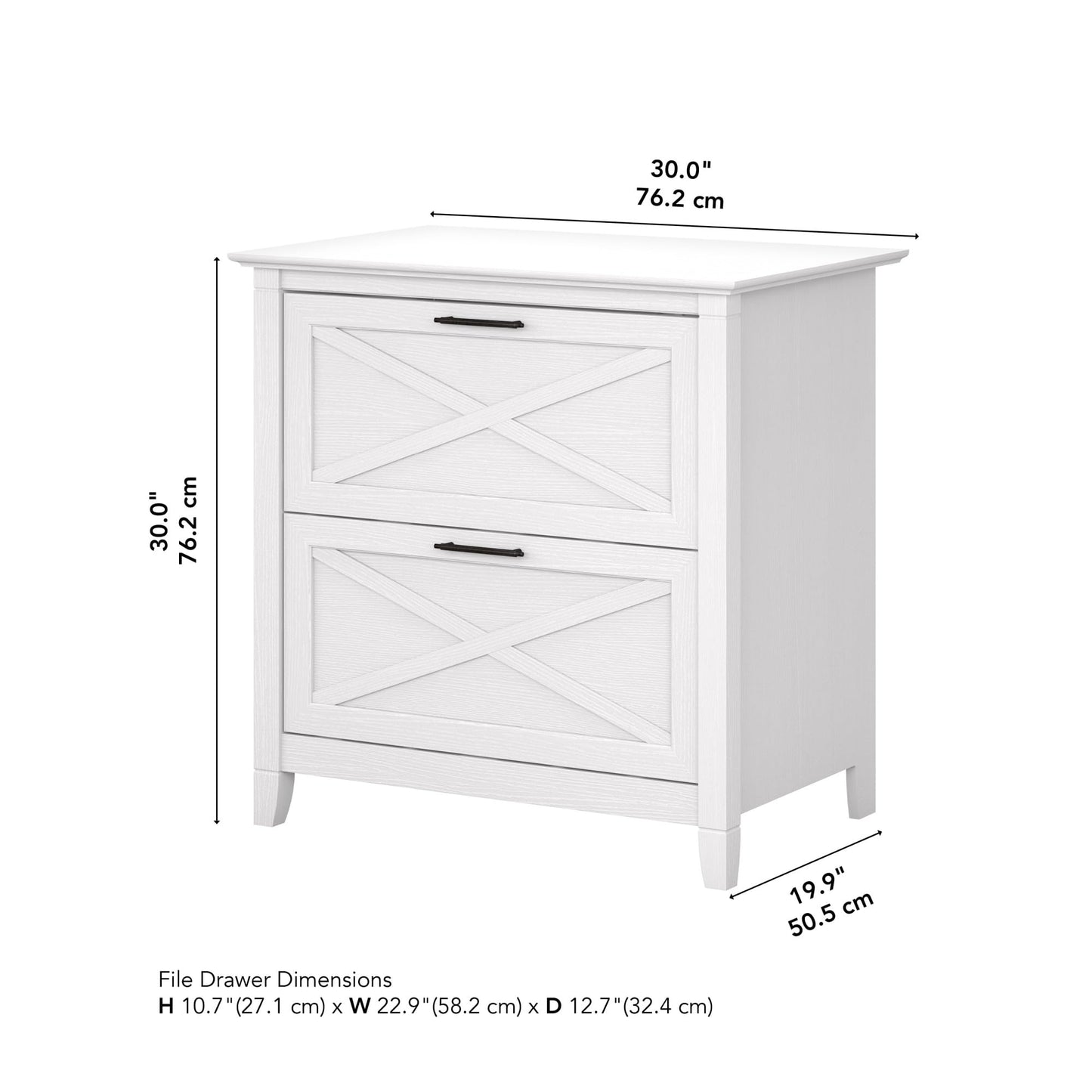 Bush Home Key West 2 Drawer Lateral File Cabinet in Pure White Oak, Document Storage for Home Office, Accent Chest with Drawers