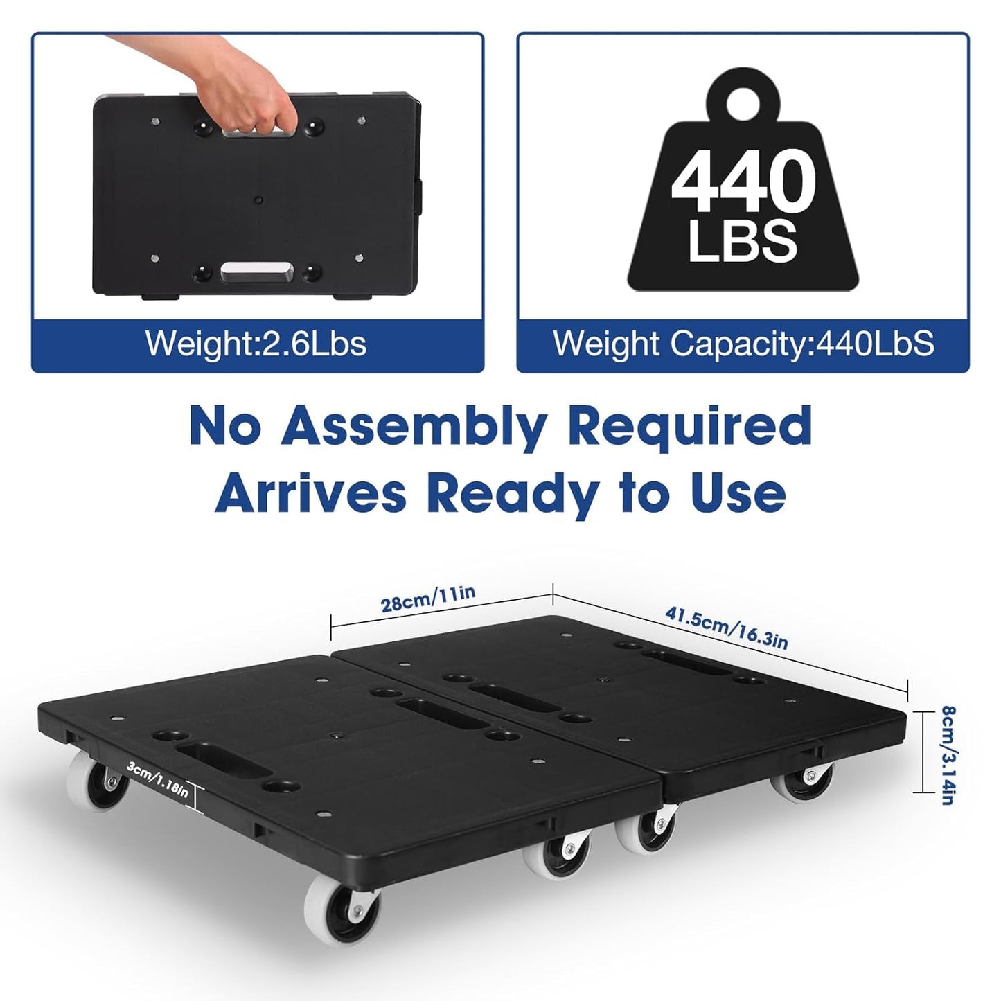 Heavy Duty Furniture Movers with Wheels 2 Pack, Portable Small Flat Moving Dollies for Heavy Furniture, Sofa Appliance Cabinet Movers, 440 lbs Capacity