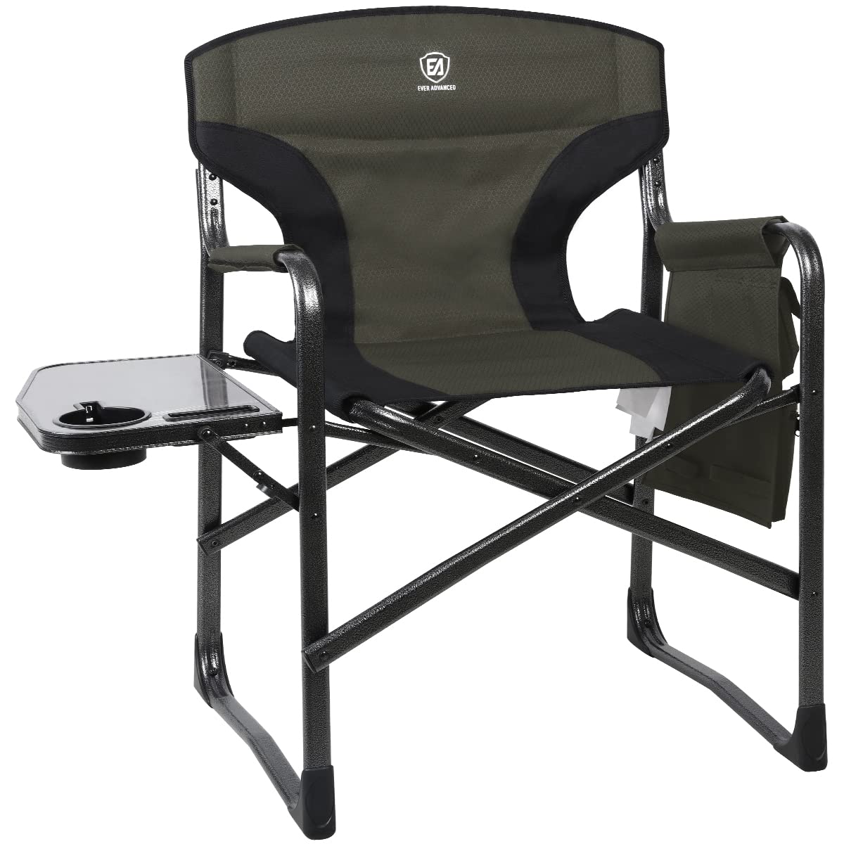 EVER ADVANCED Aluminum Lightweight Folding Director Chair, 350lbs Heavy Duty Camping Chair with Side Table & Storage, 19" Joint-Friendly Height Easy to Stand, Portable Makeup Artist & Vendor Chair