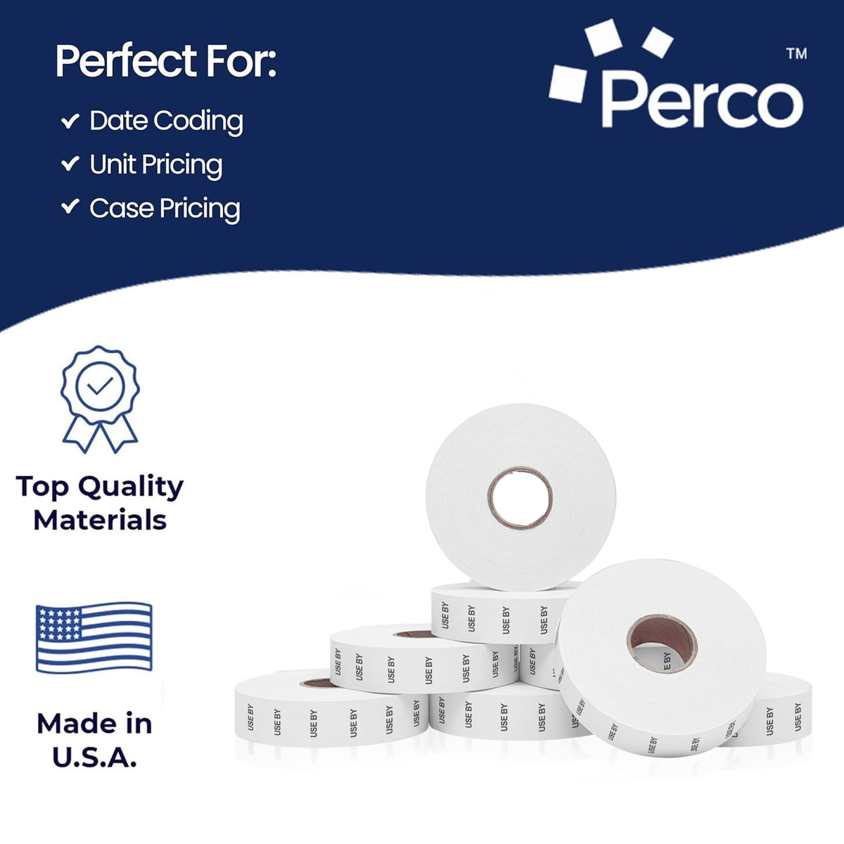 Perco USE BY Labels for Monarch 1136 Price Gun - Buy 2 Sleeves Get 1 Free! 24 Rolls, 42,000 Labels - with Bonus Ink Rolls