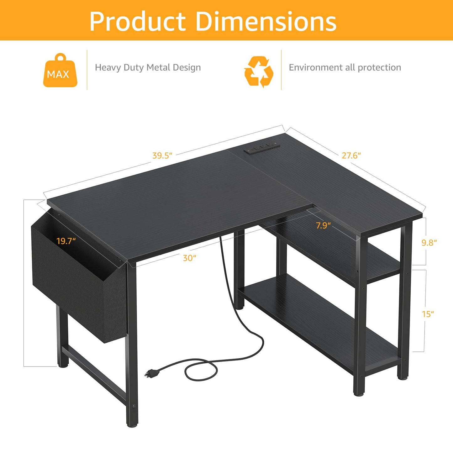 DLisiting Small L Shaped Gaming Desk with Shelves, 40 Inch Small Corner Computer Gaming Desk for Boys Teens Bedroom, Study Work PC Desks for Home Office Bedroom, Black
