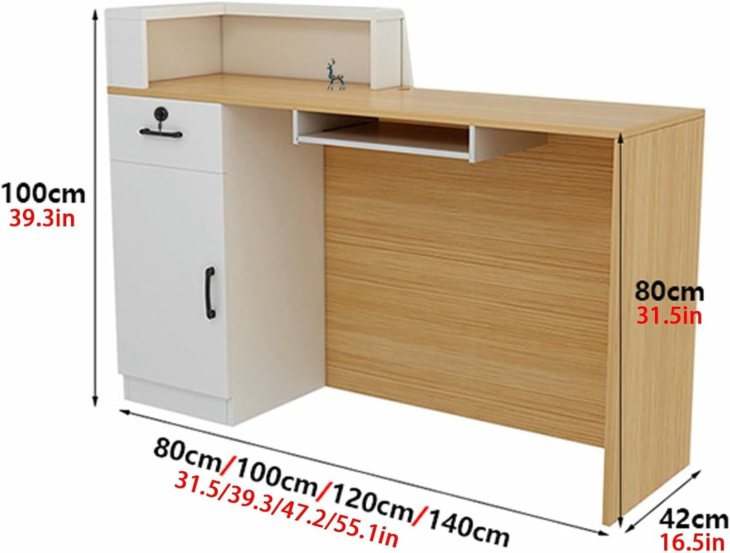 WRTYHGVGT Reception Desk, Front Counter Desk, Reception Room Tables with Lockable Drawer and Keyboard Holder, Simple Retail Checkout Counter, for Clothing Salon Shop Hotel(White,140cm/55.1in)