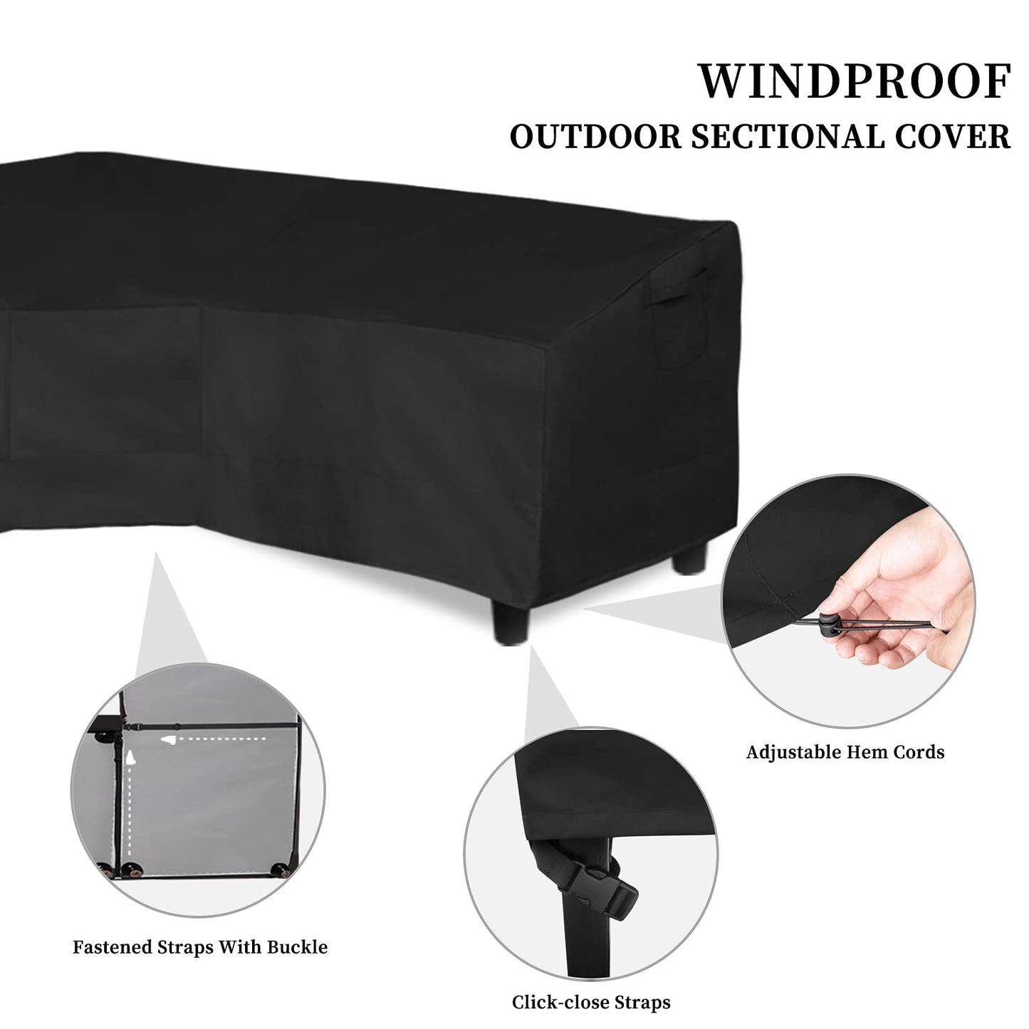 Easy-Going 600D Patio V-Shaped Sectional Sofa Cover, Waterproof Outdoor Sectional Cover,Heavy Duty Garden Furniture Cover with Air Vent 100" L (on Each Side) x 33.5" D x 31" H, Black