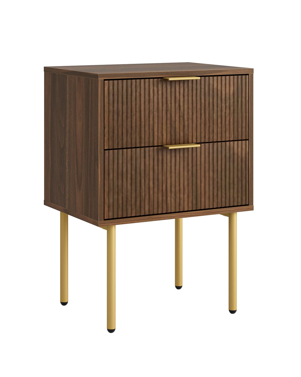 Masupu Night Stand,Mid-Century Modern Bedside Table with 2 Storage Drawer,Small Gold Frame Side End Table for Bedroom,Living Room, Walnut