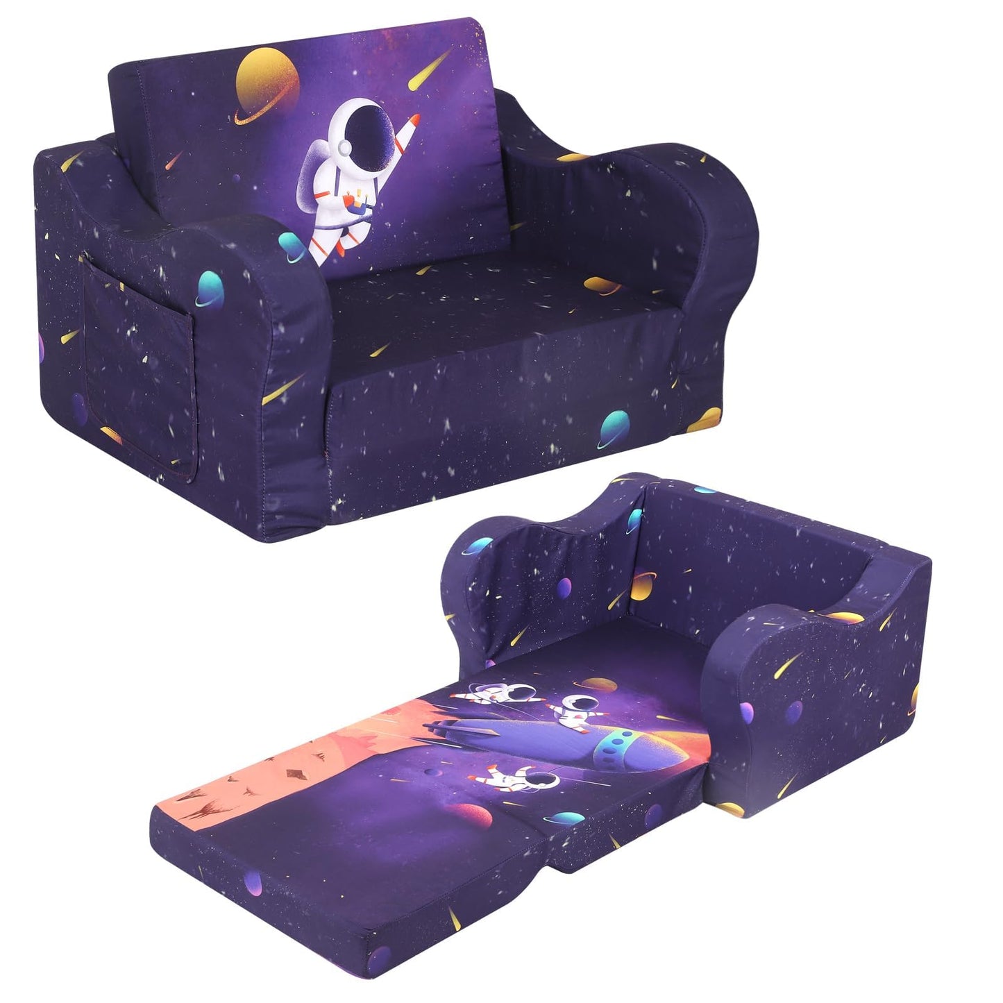 MOMCAYWEX Kids Sofa, 2-in-1 Flip-Out Foam Couch, Foldable Soft Play Lounge Chair, Dark Purple