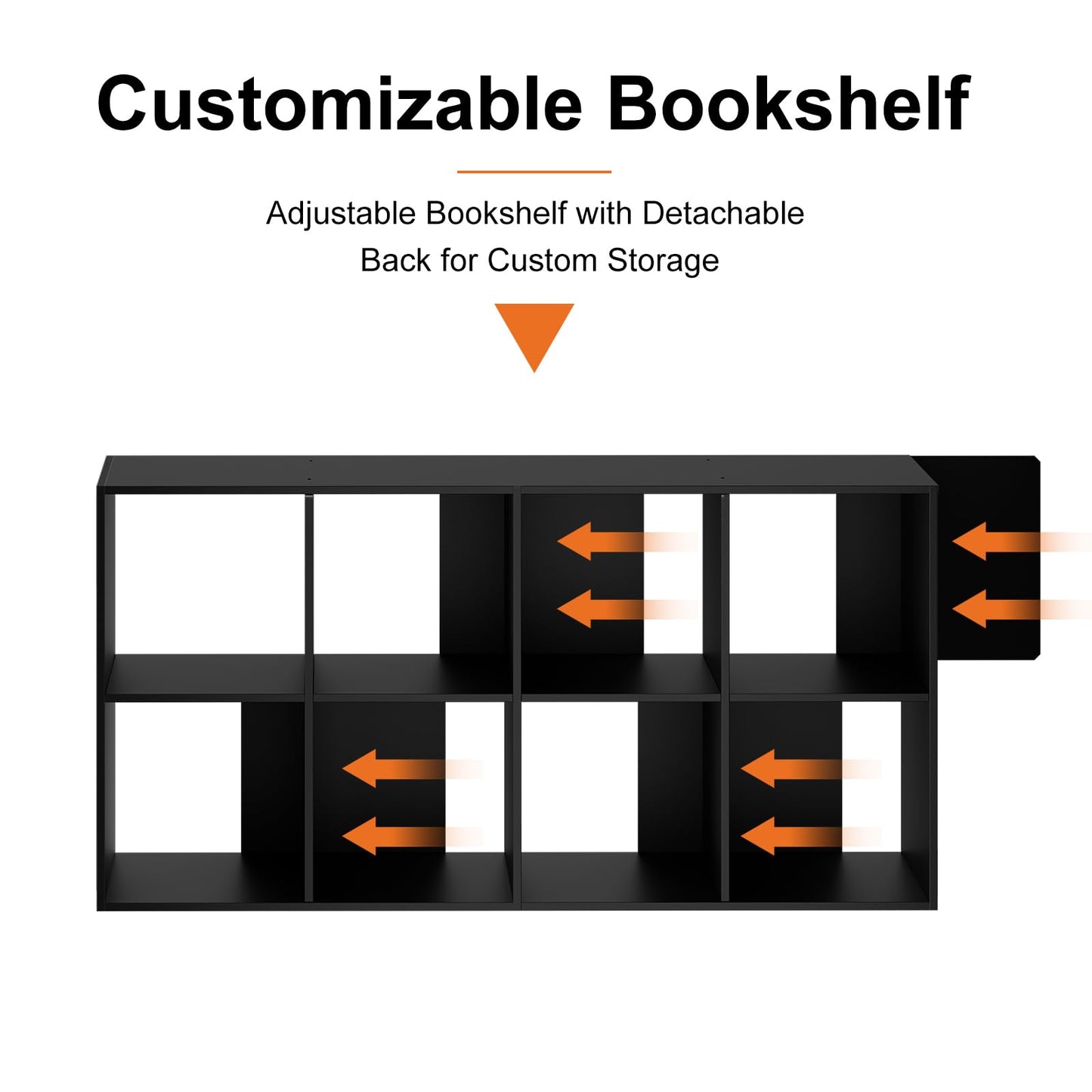Sweetcrispy 8 Cube Storage Organizer - Open Cube Bookshelf with 4 Removable Back Panels, Display Storage Bookcase for Living Room, Bedroom, Entrance Hall, Home Office，47.7" Lx11.6 Wx24 H, Black