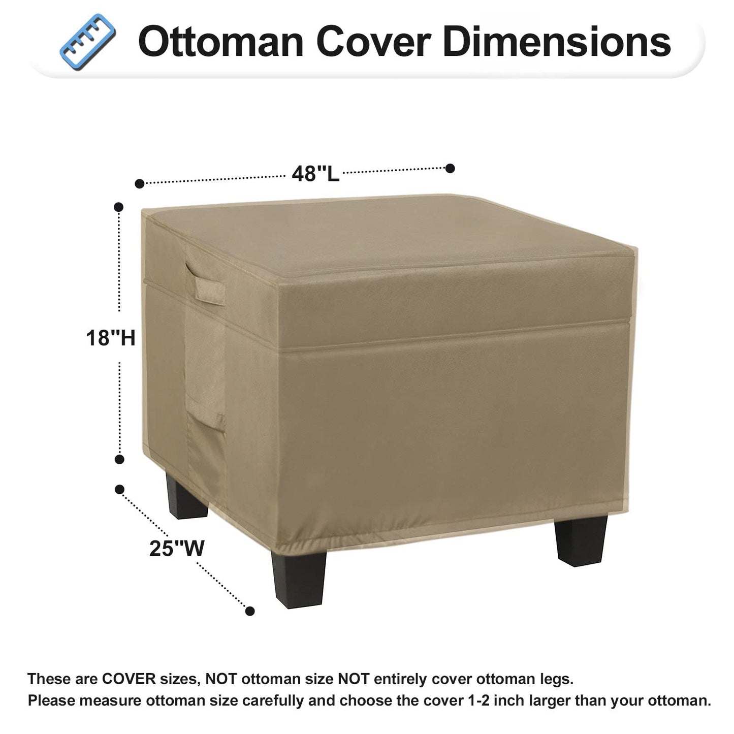 OutdoorLines Outdoor Waterproof Patio Ottoman Covers - Rectangle UV-Proof Patio Side Table Cover Windproof Heavy-Duty Furniture Covering Protector 48L x 25W x 18H Inch, Camel
