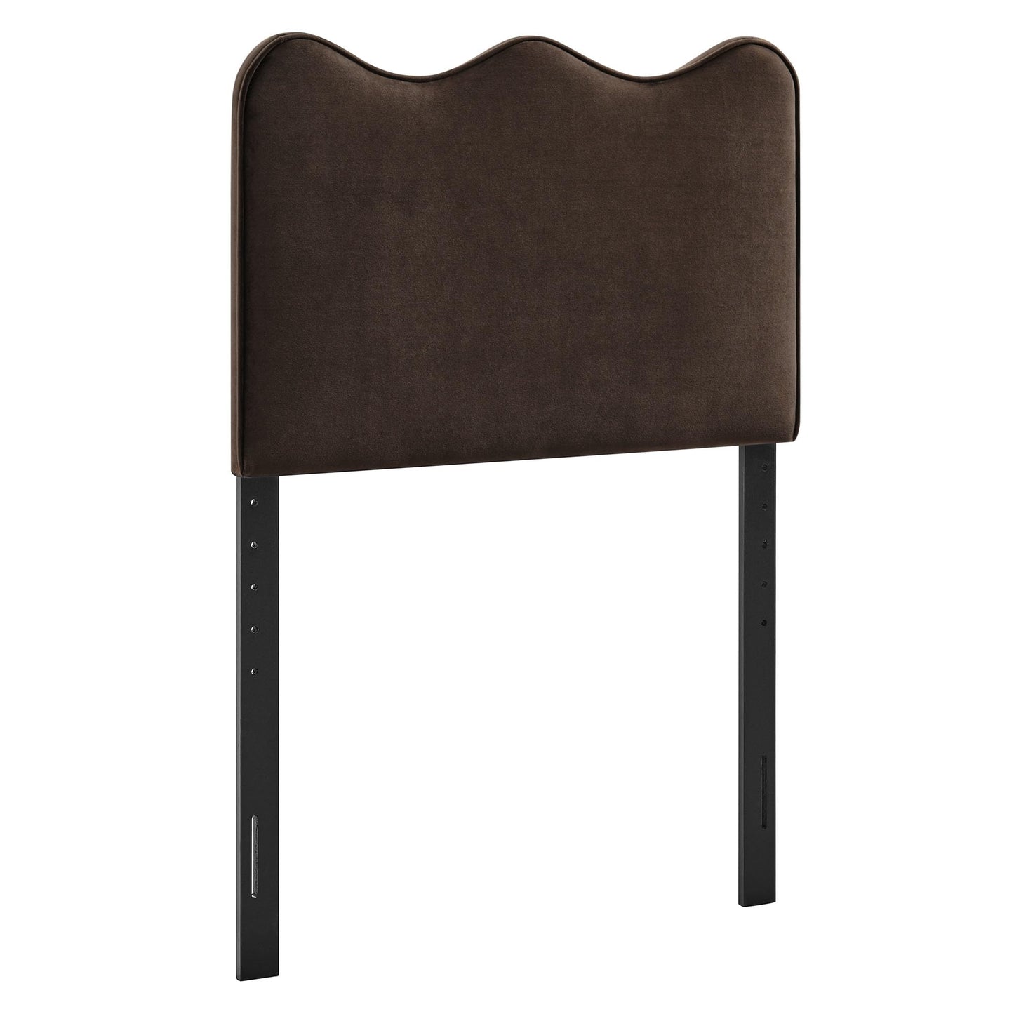 Monday Athena Twin Size Performance Velvet Adjustable Headboard in Chocolate Brown - with Scalloped Wave Design and Stain-Resistant Velvet Upholstery