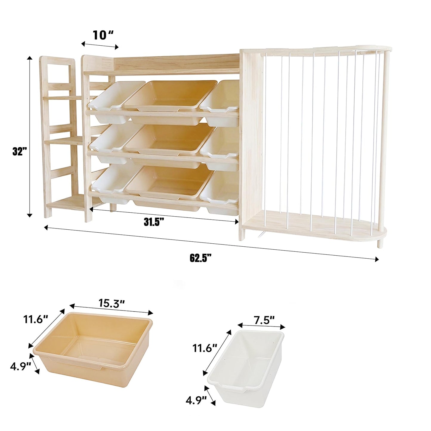 Amdermi Kids Toy Storage Organizer with Bookcase and Stuffed Animal Zoo, 4-in-1 Wooden Multi Bin Toy Shelf for Toddlers, Playroom, Bedroom, Nursery