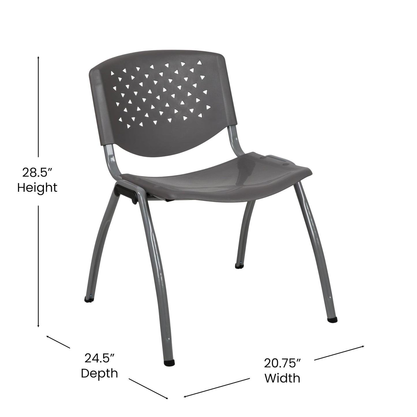 Flash Furniture HERCULES Series 880 lb. Capacity Gray Plastic Stack Chair with Titanium Gray Powder Coated Frame