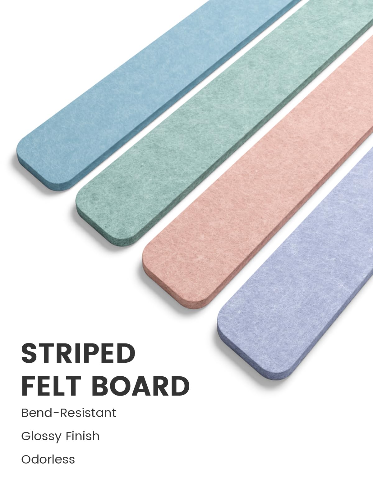 Fluxynara Cork Board Alternative Felt Strip Board 8-Pack 13"x2", Office Pin Board with 50 Push Pins, Adhesive Install for Bedroom Door & Home Office (Coastal Haze)