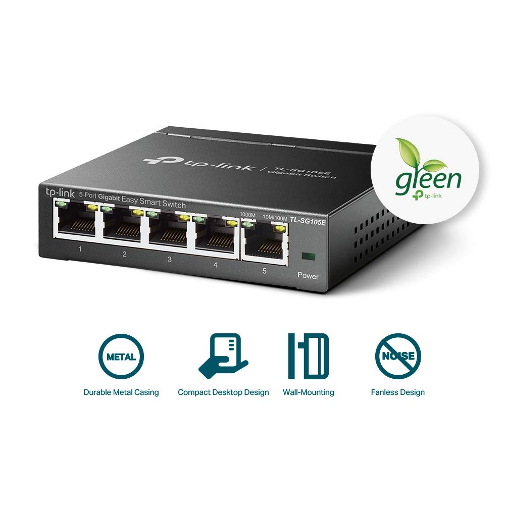 TP-Link 5-Port Gigabit Ethernet Easy Smart Switch| Plug and Play | Desktop | Sturdy Metal w/Shielded Ports | Limited Lifetime Replacement (TL-SG105E), Black…