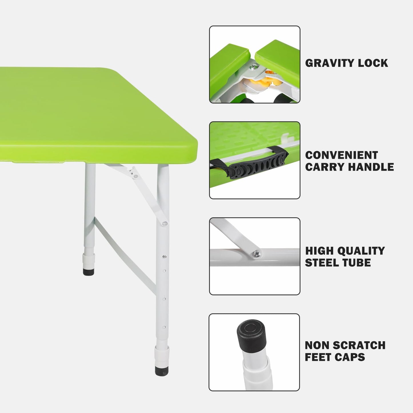 SculPong 4 FT Folding Table with Carry Handle, Portable Fold-in-Half Plastic Table, Rectangle Foldable Table for Indoor/Outdoor Green