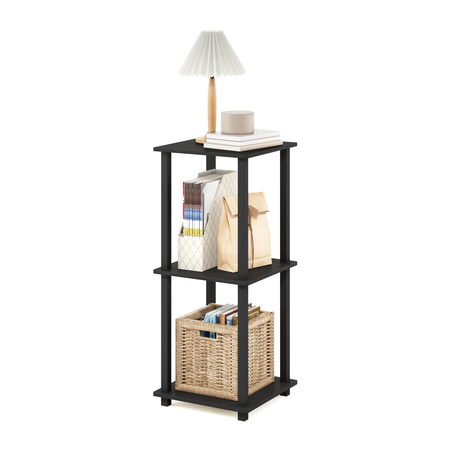 Furinno SIMPLISTIC Side Table Set of 2, 2-Tier Square Modern End Table, Nightstand, Night Stand, Bedside Table, Toolless Assembly, for Living Room, Bedroom, Americano
