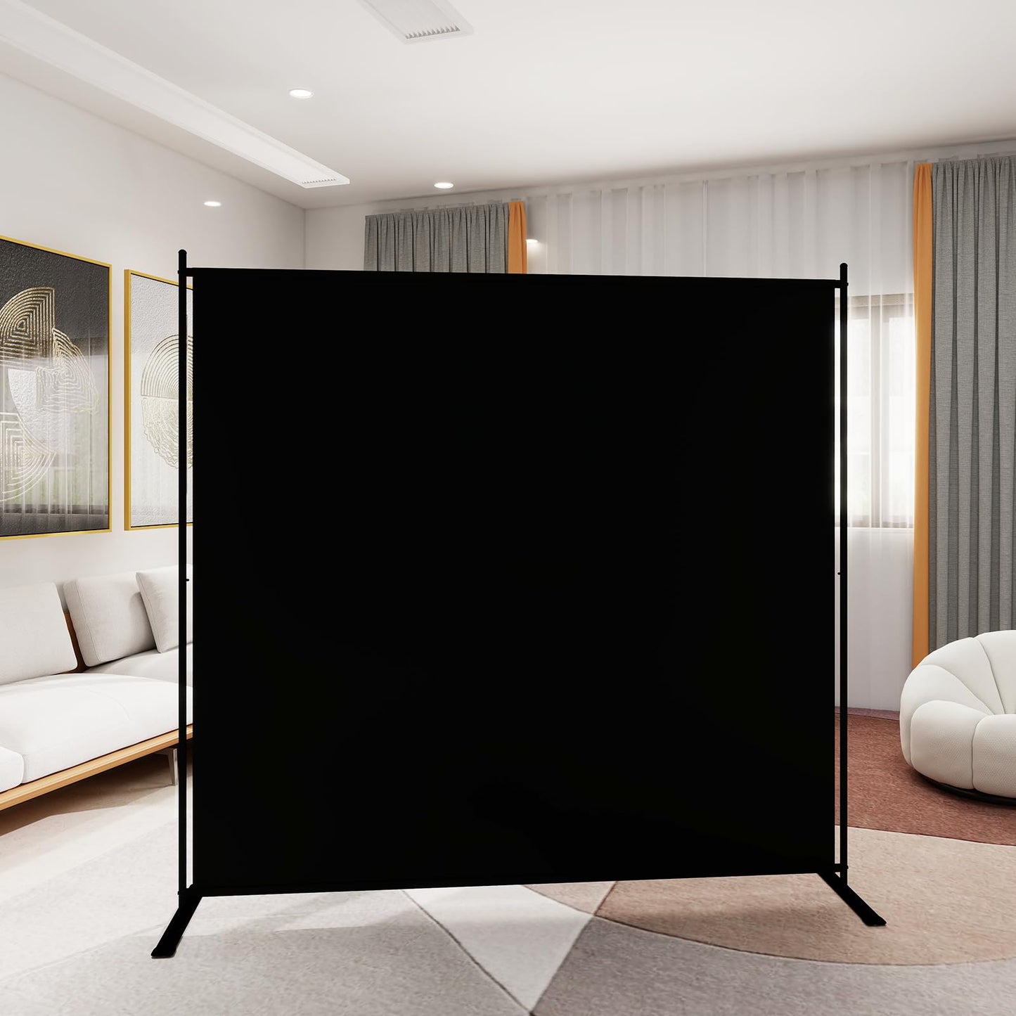 T&Jero 1-Panel Folding Room Divider, 6ft Tall Portable Privacy Screen Wall for Home and Office, Modern Freestanding Partition Separator for Bedroom, Studio, 71" Wide x 71" High, Black