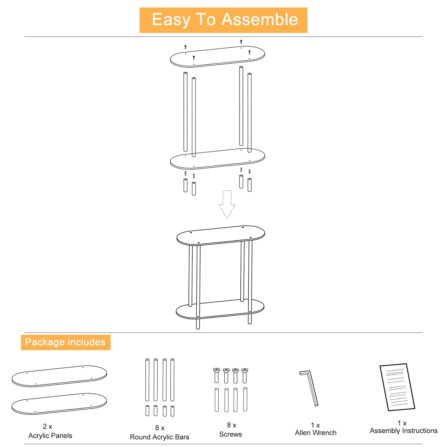 DOHWSK Acrylic Console Table, 2-Tier Oval Frame Sofa Table, 29.53" Small Modern Entryway Table for Living Room, Hallway, Office, Foyer, Easy Assembly (Clear)