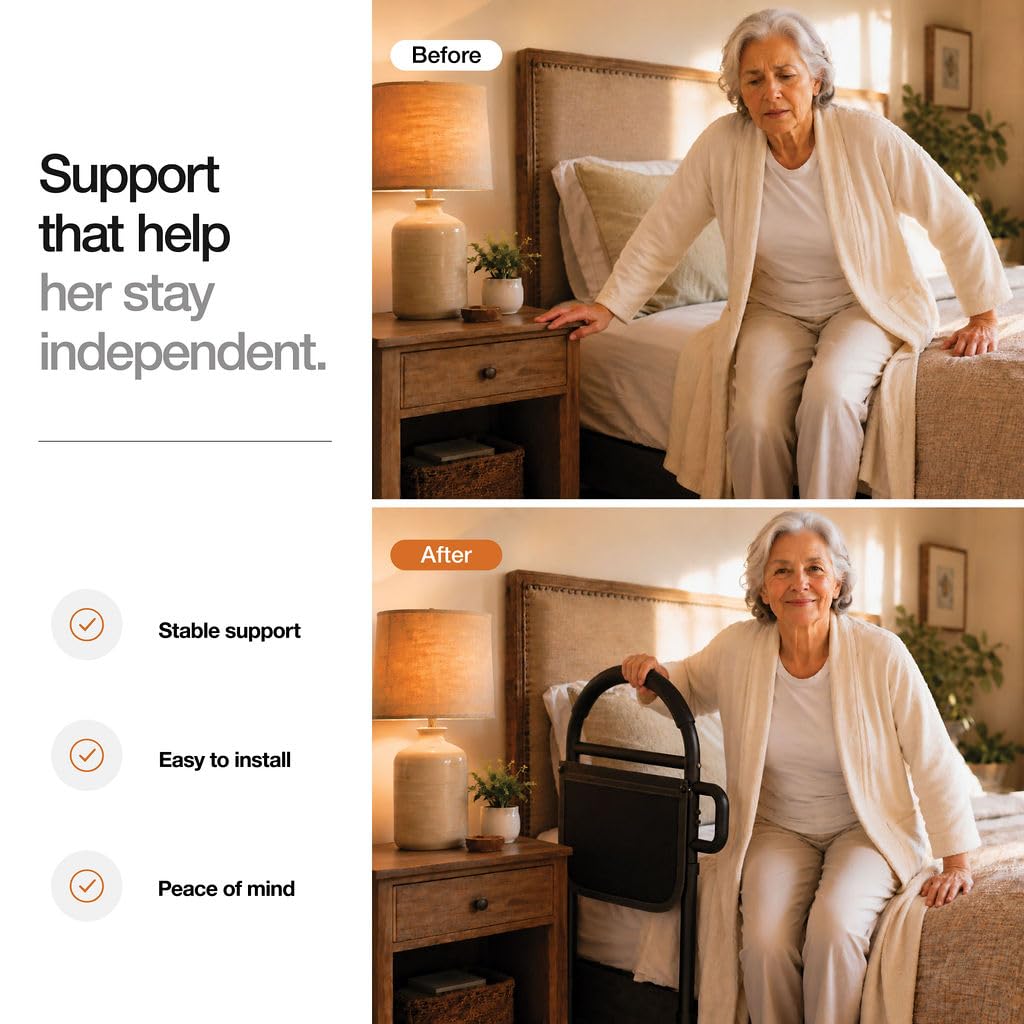 Medical king Bed Rails for Elderly Adults Safety Bed Assist Rails for Seniors with Adjustable Heights ASTM Approved Easy to get in or Out of Bed with Floor Support