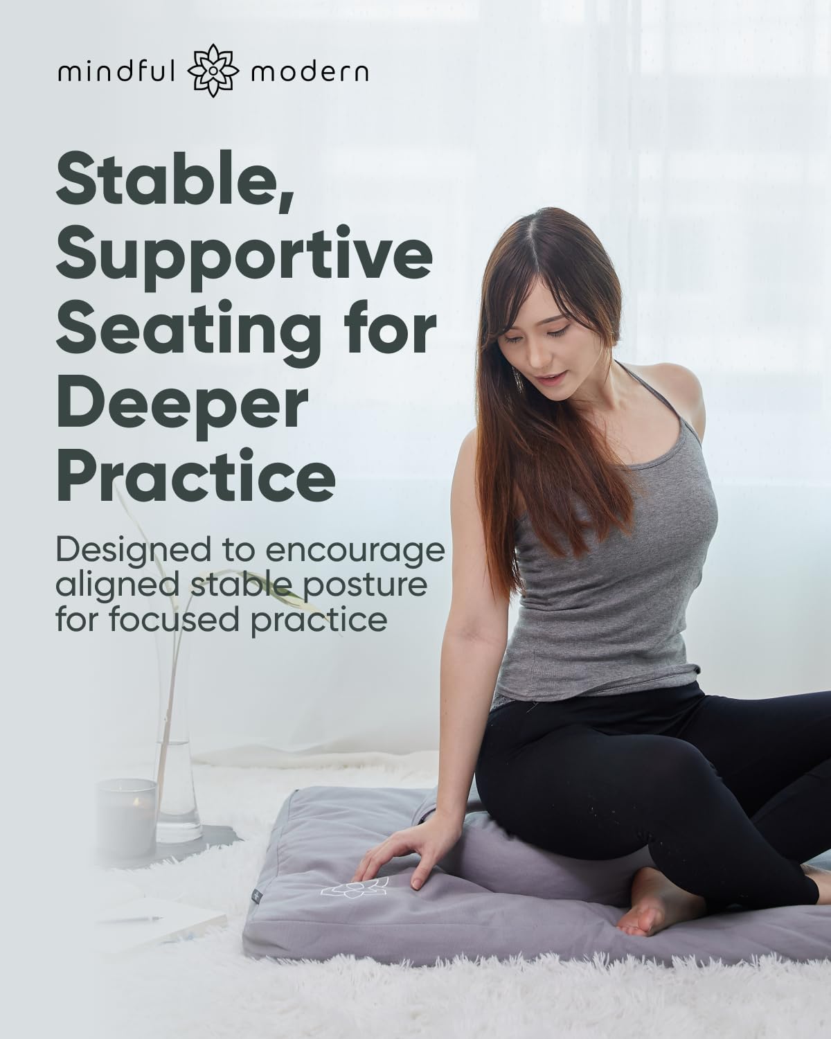 Mindful Modern Zabuton Meditation Mat - Cotton Filled Yoga and Meditation Pad - Zabuton Meditation Cushion for Kneeling and Sitting Support - Large Rectangular Sitting Floor Pillow for Bench or Zafu